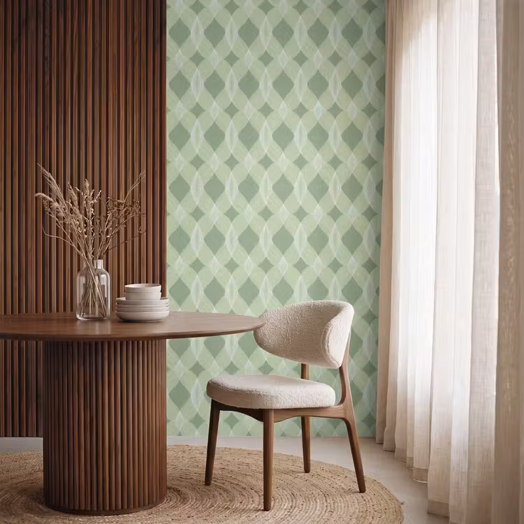 Behang - Saliegroen - Geometrisch - Organisch - Traliewerk - Patroon — 4