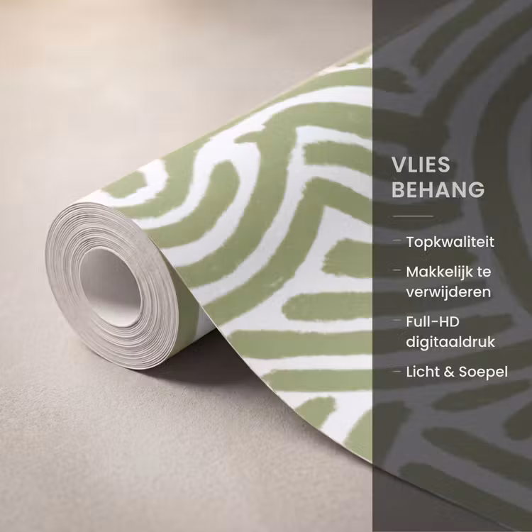 Behang - Saliegroen - Abstract - Bogen - Handgetekend - Patroon — 3