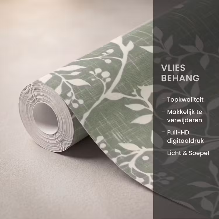 Behang - Saliegroen - Botanisch - Takken - Besjes - Linnen - Patroon — 3