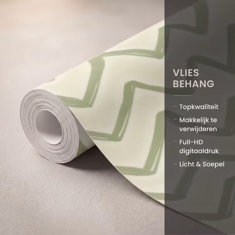 Behang - Saliegroen - Zigzag - Handgetekend - Patroon — 3
