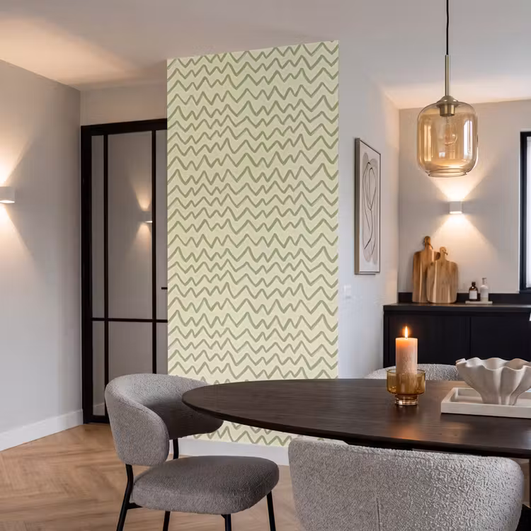 Behang - Saliegroen - Zigzag - Handgetekend - Patroon — 5
