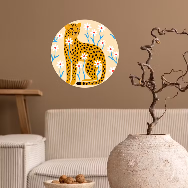 Behangcirkel - Dieren - Jachtluipaard - Bloemen - Modern - Geel — 2