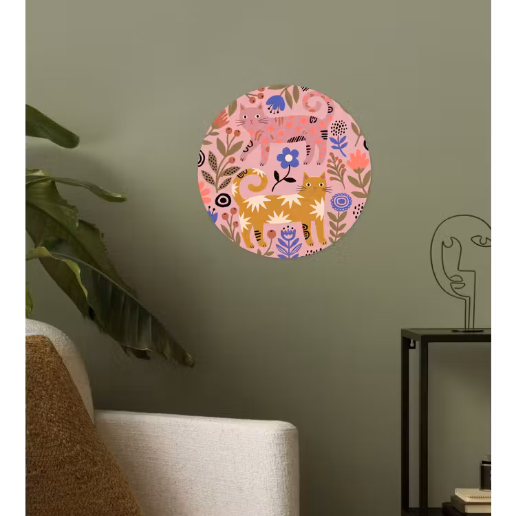 Behangcirkel - Kat - Bloemen - Dieren - Modern - Roze — 3