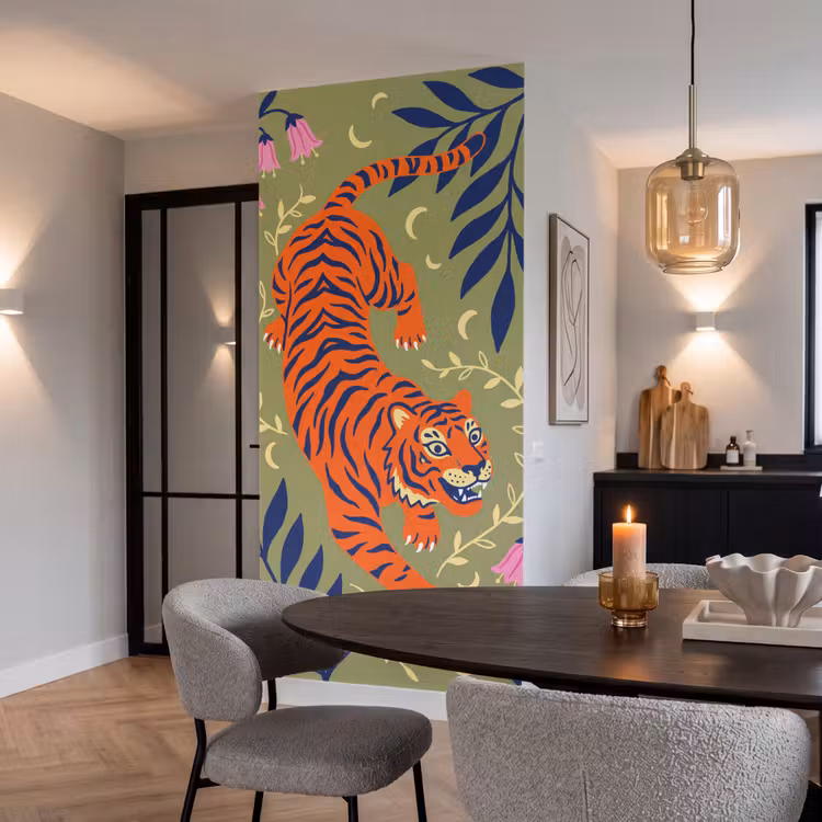 Behang - Tijger - Bladeren - Dieren - Illustratie - Oranje — 5