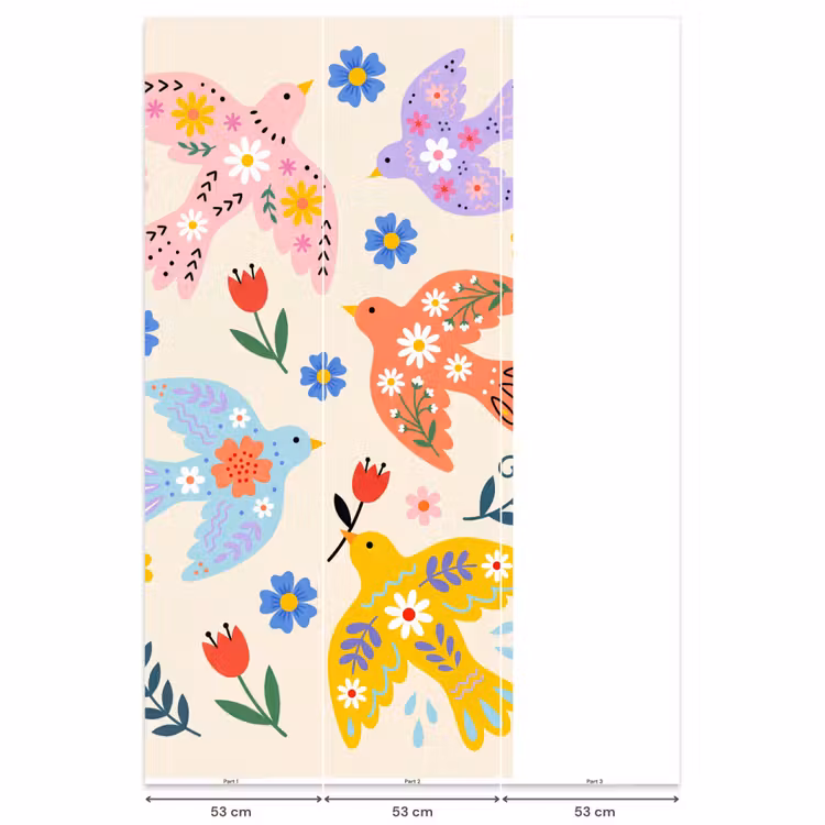 Behang - Vogel - Bloemen - Folk - Kleurrijk - Dieren — 6
