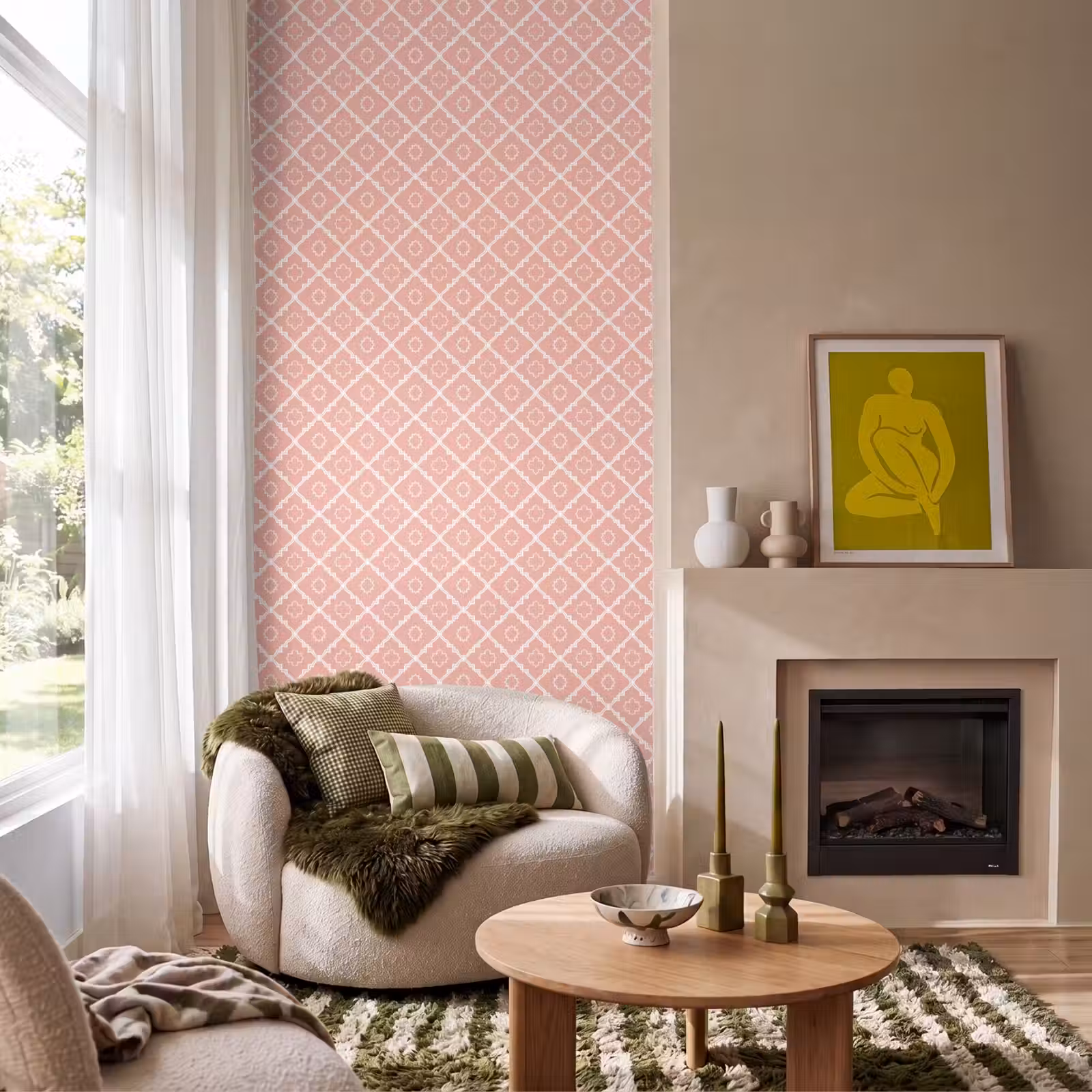 Behang - Zalmroze - Geometrisch - Elegant - Patroon — 1