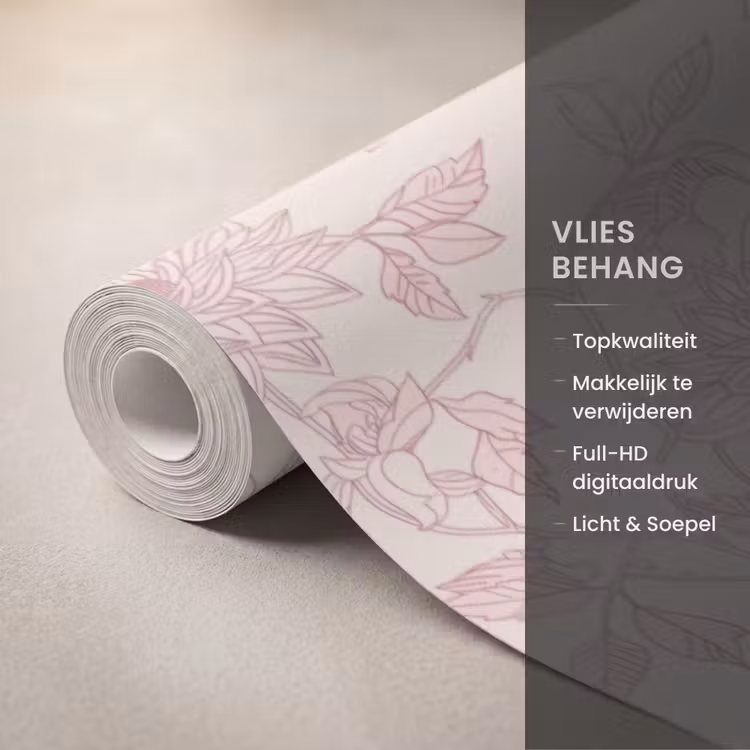 Behang - Oudroze - Dahlia's - Lijntekening - Patroon — 3