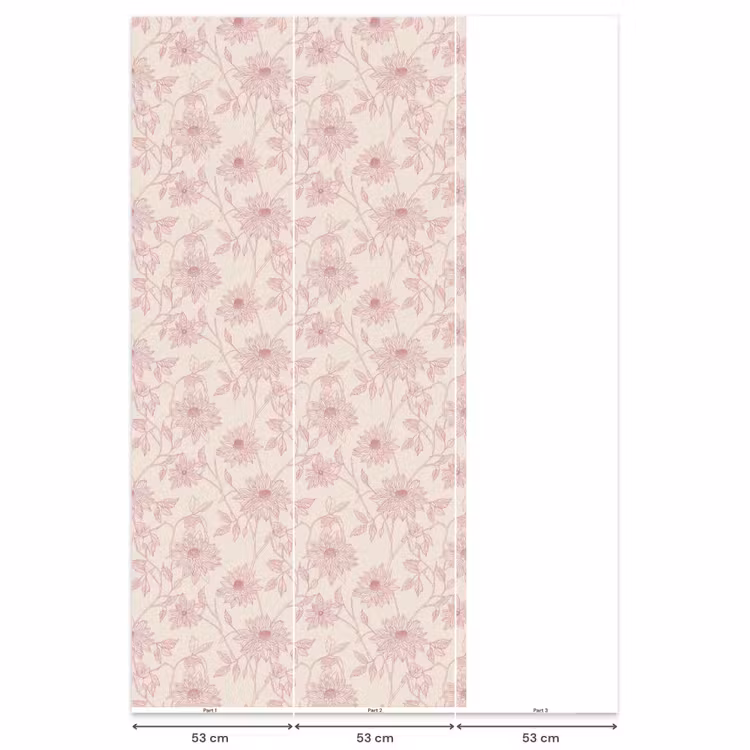Behang - Oudroze - Dahlia's - Lijntekening - Patroon — 6