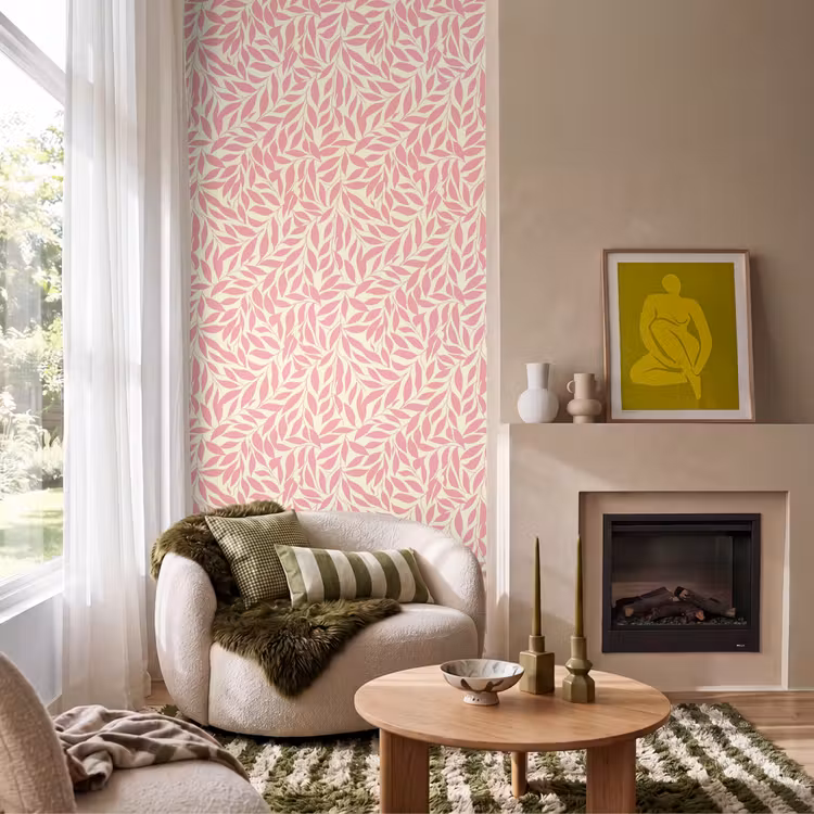 Behang - Roze - Bladeren - Dynamisch - Patroon — 1