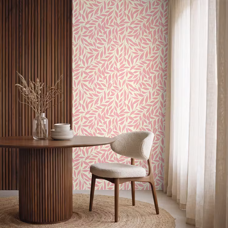 Behang - Roze - Bladeren - Dynamisch - Patroon — 4