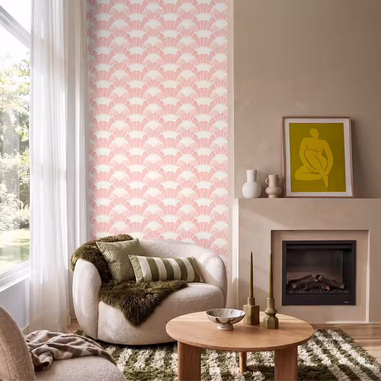 Behang - Roze - Waaiers - Mozaïek - Patroon — 1