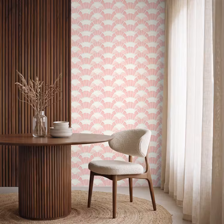 Behang - Roze - Waaiers - Mozaïek - Patroon — 4
