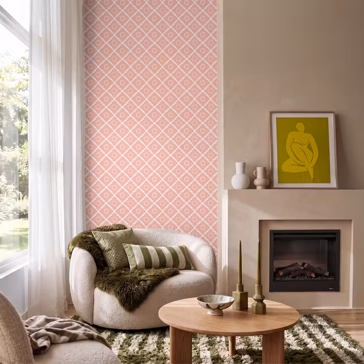 Behang - Zalmroze - Geometrisch - Elegant - Patroon — 1