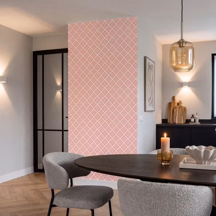 Behang - Zalmroze - Geometrisch - Elegant - Patroon — 5