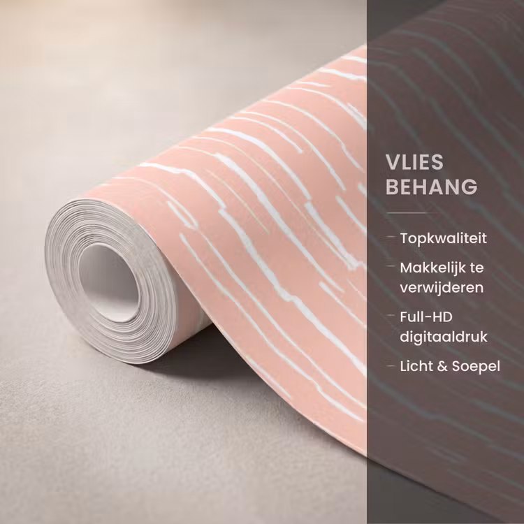Behang - Zalmroze - Strepen - Handgetekend - Patroon — 3