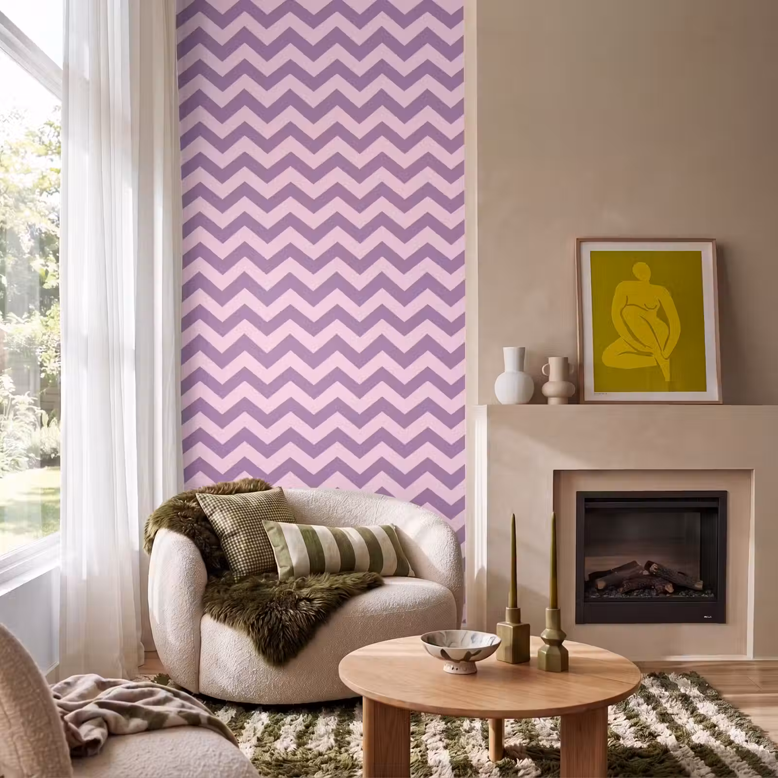 Behang - Paars - Roze - Geometrisch - Chevron - Zigzag - Patroon — 1