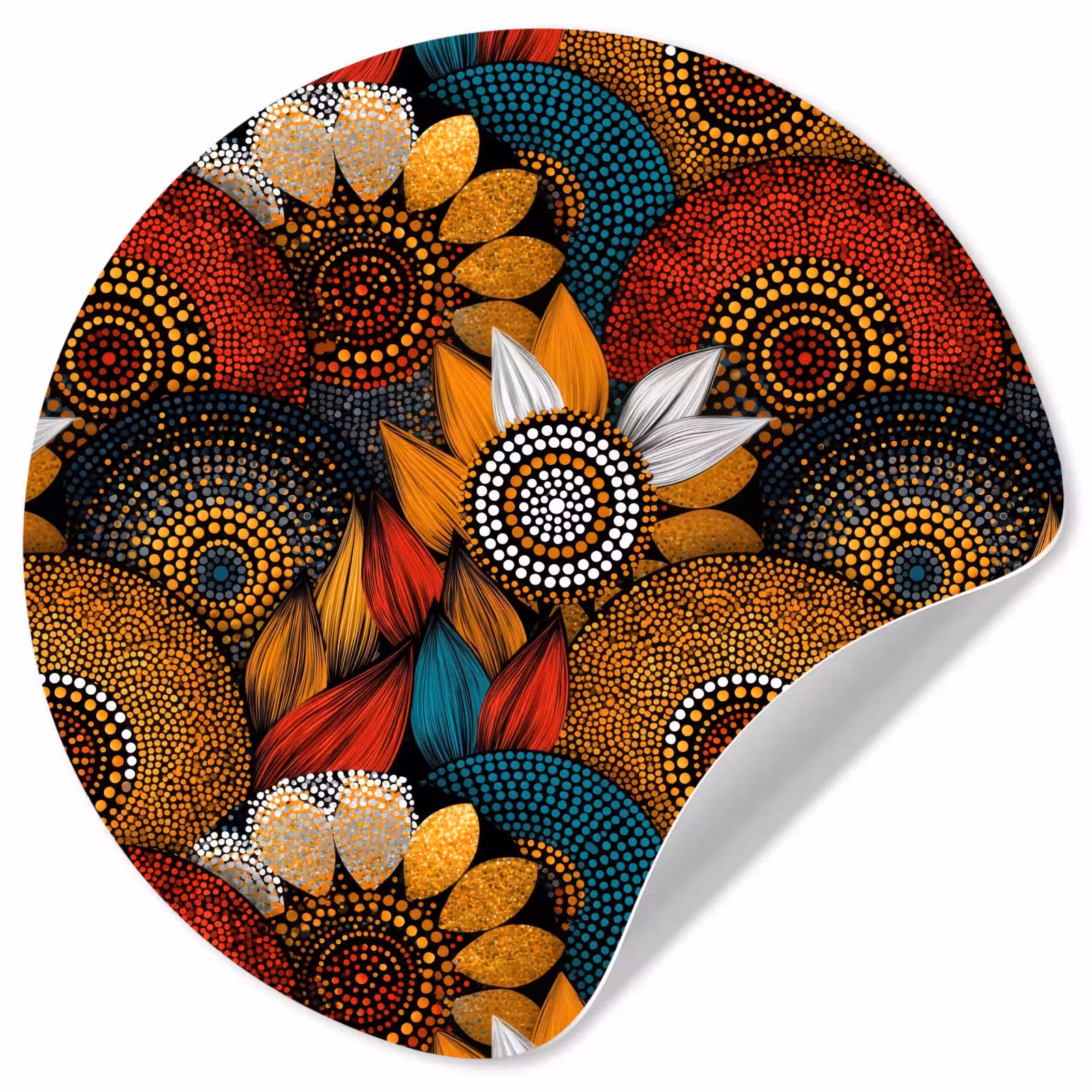 Behangcirkel - Kleurrijk - Aboriginal - Dot Painting - Botanisch - Patroon — 1