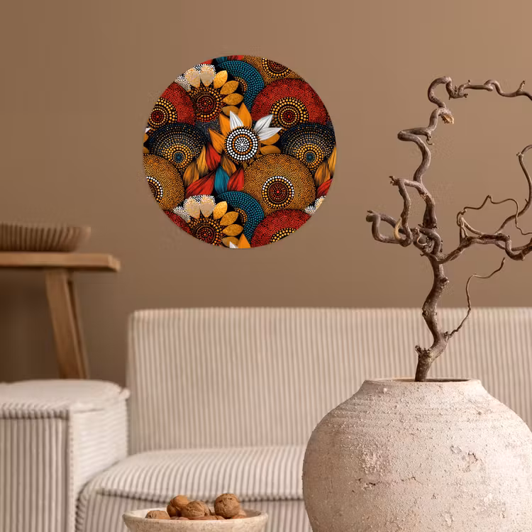 Behangcirkel - Kleurrijk - Aboriginal - Dot Painting - Botanisch - Patroon — 2