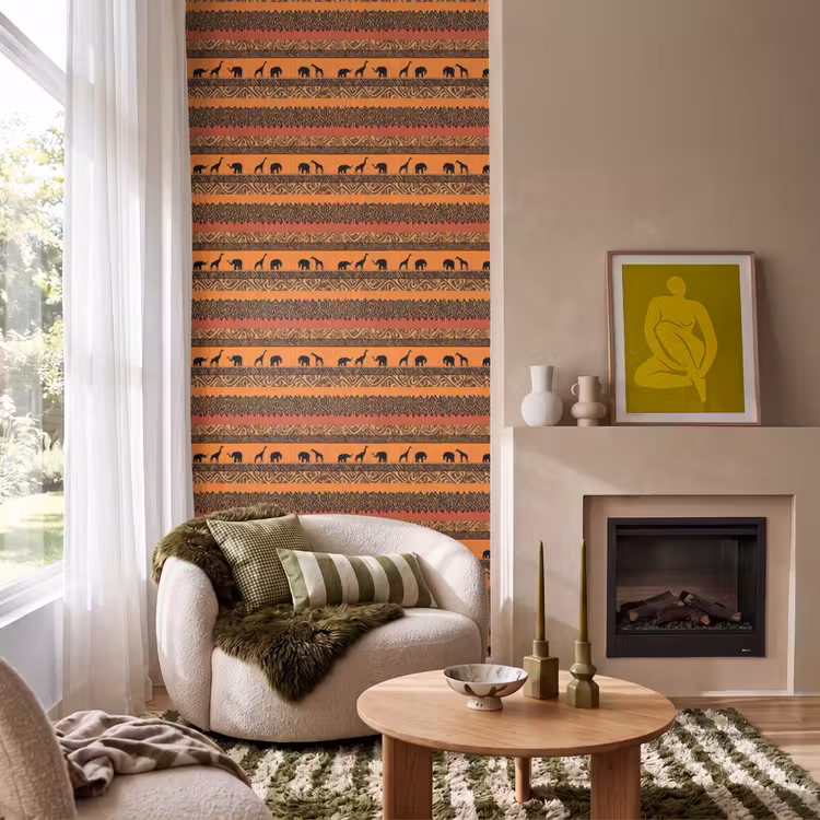 Behang - Oranje - Safari - Afrikaans - Dieren - Patroon — 1