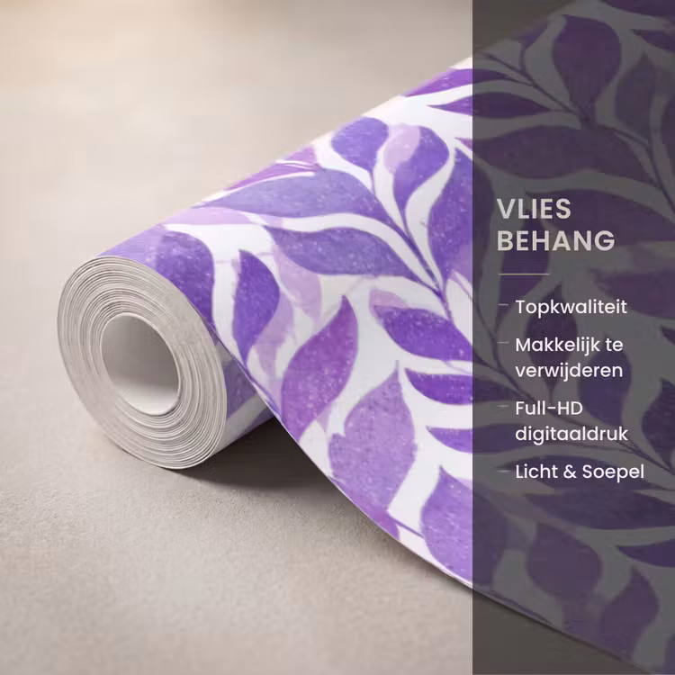 Behang - Paars - Botanisch - Bladeren - Aquarel - Takken - Patroon — 3