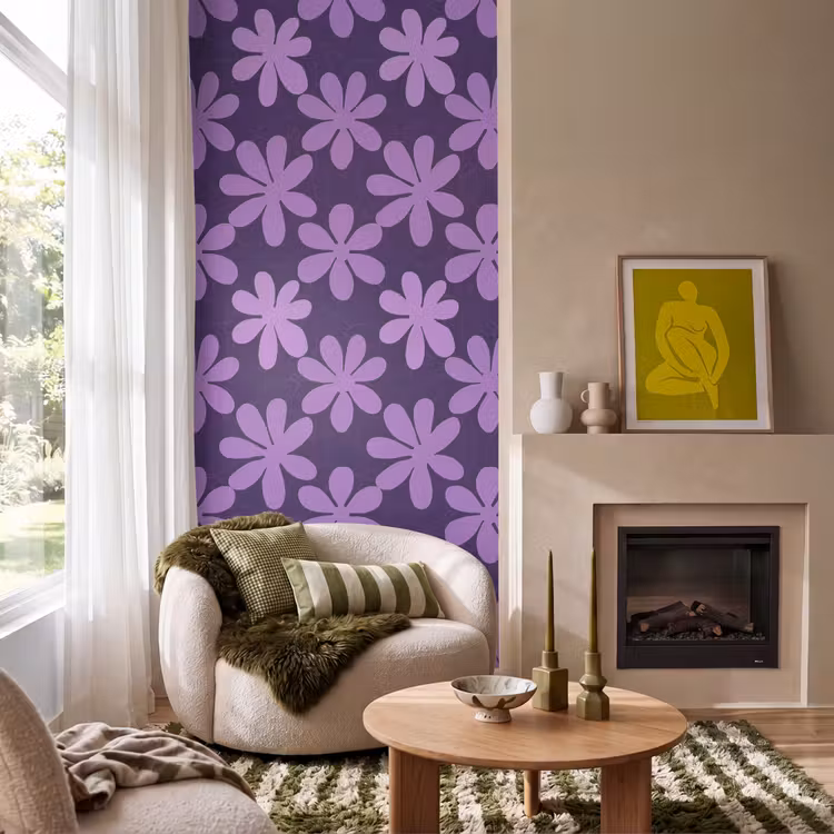 Behang - Paars - Botanisch - Bloemen - Retro - Patroon — 1