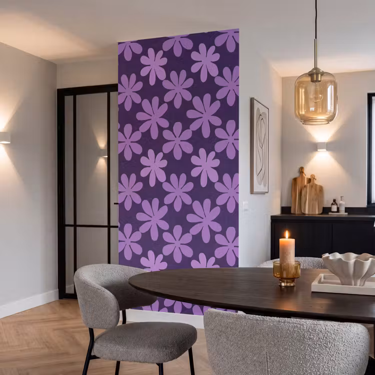 Behang - Paars - Botanisch - Bloemen - Retro - Patroon — 5