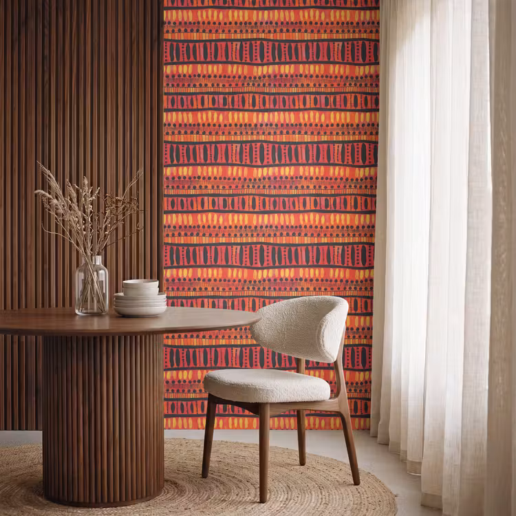 Behang - Rood - Oranje - Etnisch - Expressief - Patroon — 4