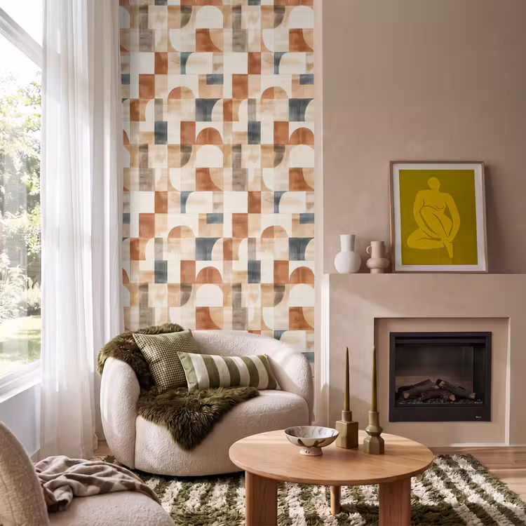 Behang - Terracotta - Geometrisch - Aquarel - Textuur — 1