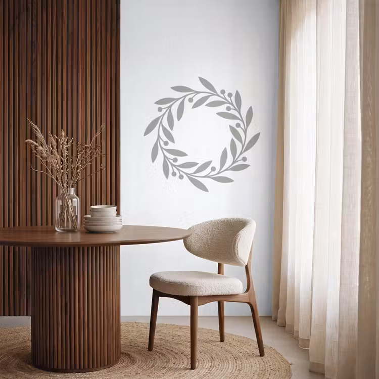 Behang - Krans - Bladeren - Natuur - Minimalistisch - Grijs — 4