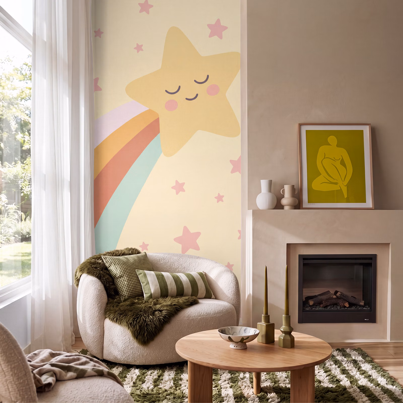 Behang - Ster - Regenboog - Nacht - Illustratie - Pastel — 1