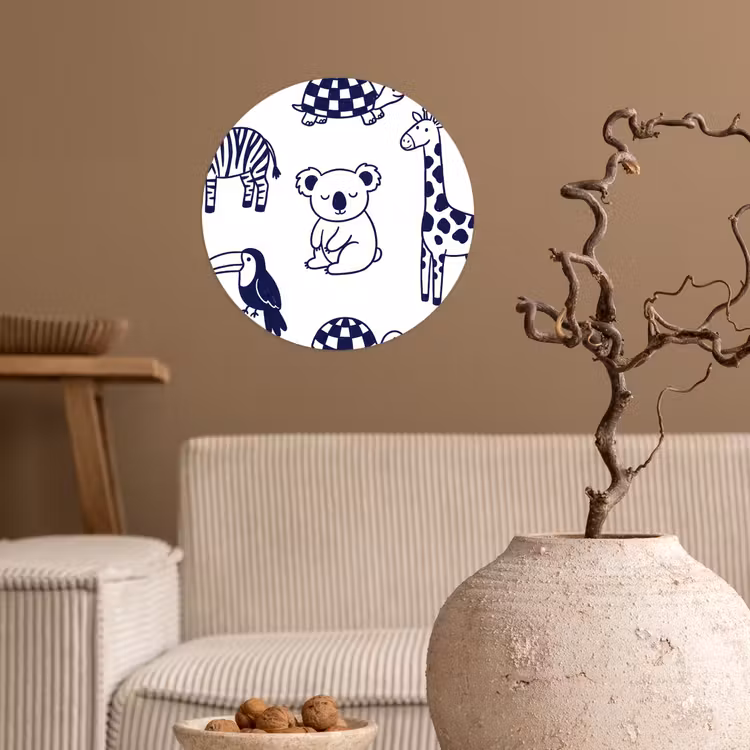 Behangcirkel - Dieren - Patroon - Kinderkamer - Grafisch - Wit-Blauw — 2