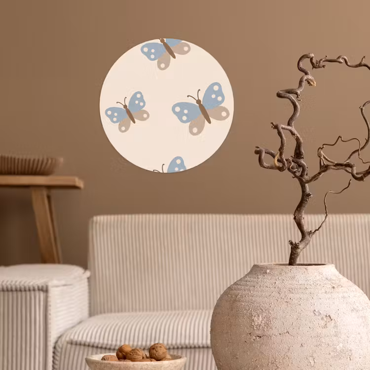 Behangcirkel - Insect - Vlinderpatroon - Abstract - Blauw - Beige — 2