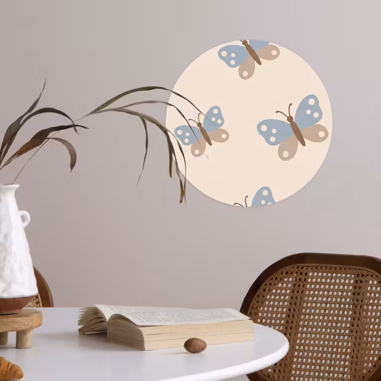 Behangcirkel - Insect - Vlinderpatroon - Abstract - Blauw - Beige — 4