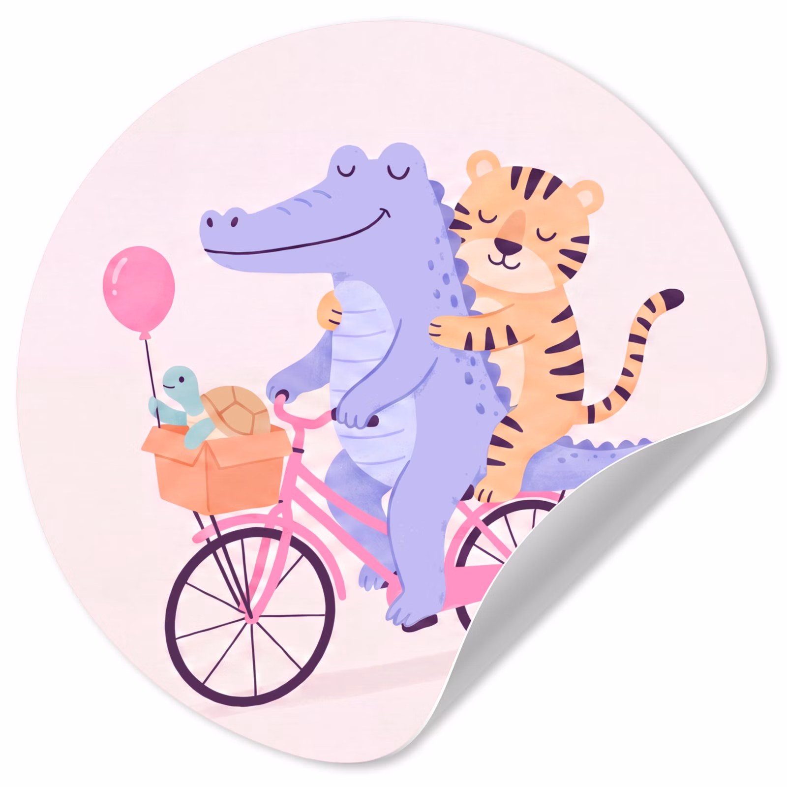 Behangcirkel - Dieren - Fiets - Vriendschap - Illustratie - Roze — 1