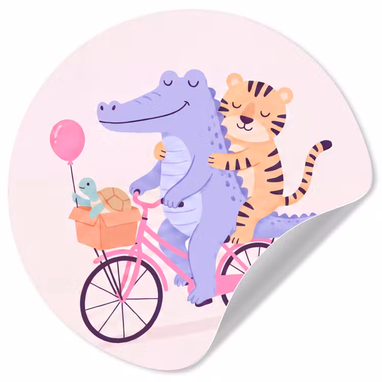 Behangcirkel - Dieren - Fiets - Vriendschap - Illustratie - Roze — 1
