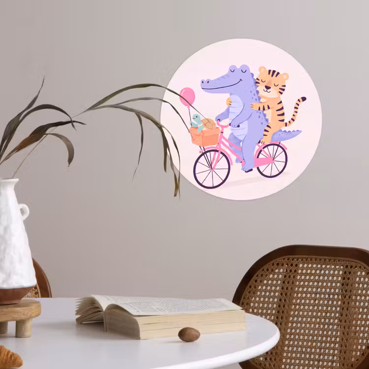 Behangcirkel - Dieren - Fiets - Vriendschap - Illustratie - Roze — 4