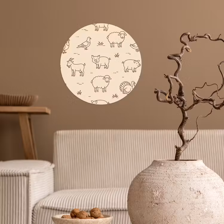 Behangcirkel - Dieren - Patroon - Boerderij - Minimalistisch - Beige — 2