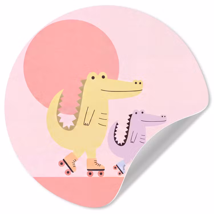 Behangcirkel - Dieren - Skaten - Illustratie - Speels - Roze — 1