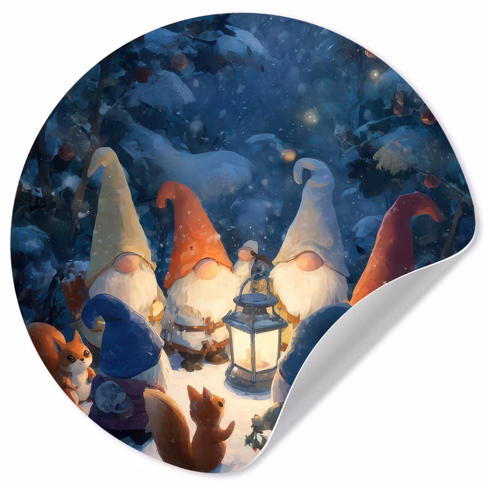 Behangcirkel - Winter - Gnooms - Eekhoorns - Meerkleurig — 1