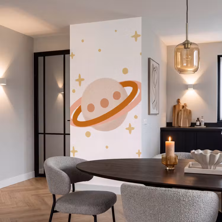 Behang - Planeet - Ringen - Ruimte - Illustratie - Beige — 5