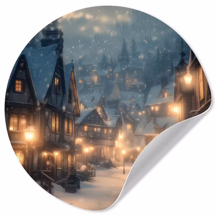 Behangcirkel - Winterdorp - Sneeuw - Donker — 1