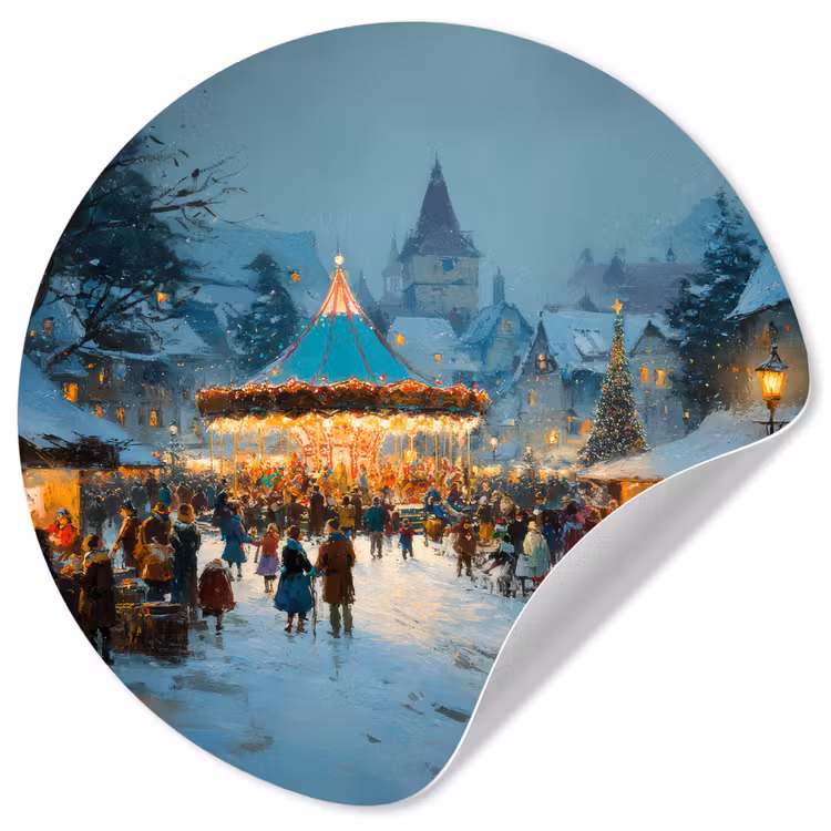 Behangcirkel - Winterkermis - Dorp - Kleurrijk — 1