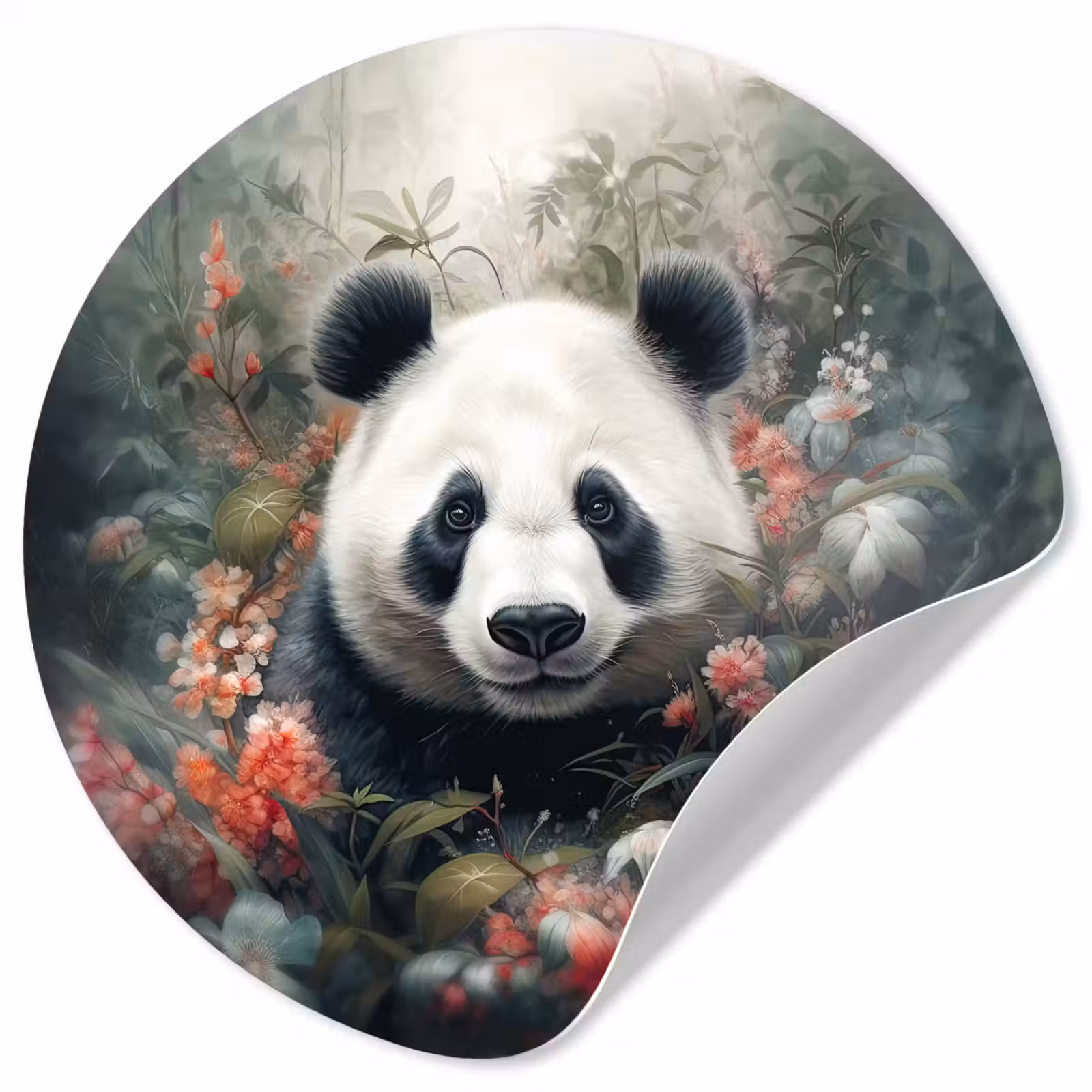 Behangcirkel - Panda - Wilde dieren - Bloemen - Natuur — 1
