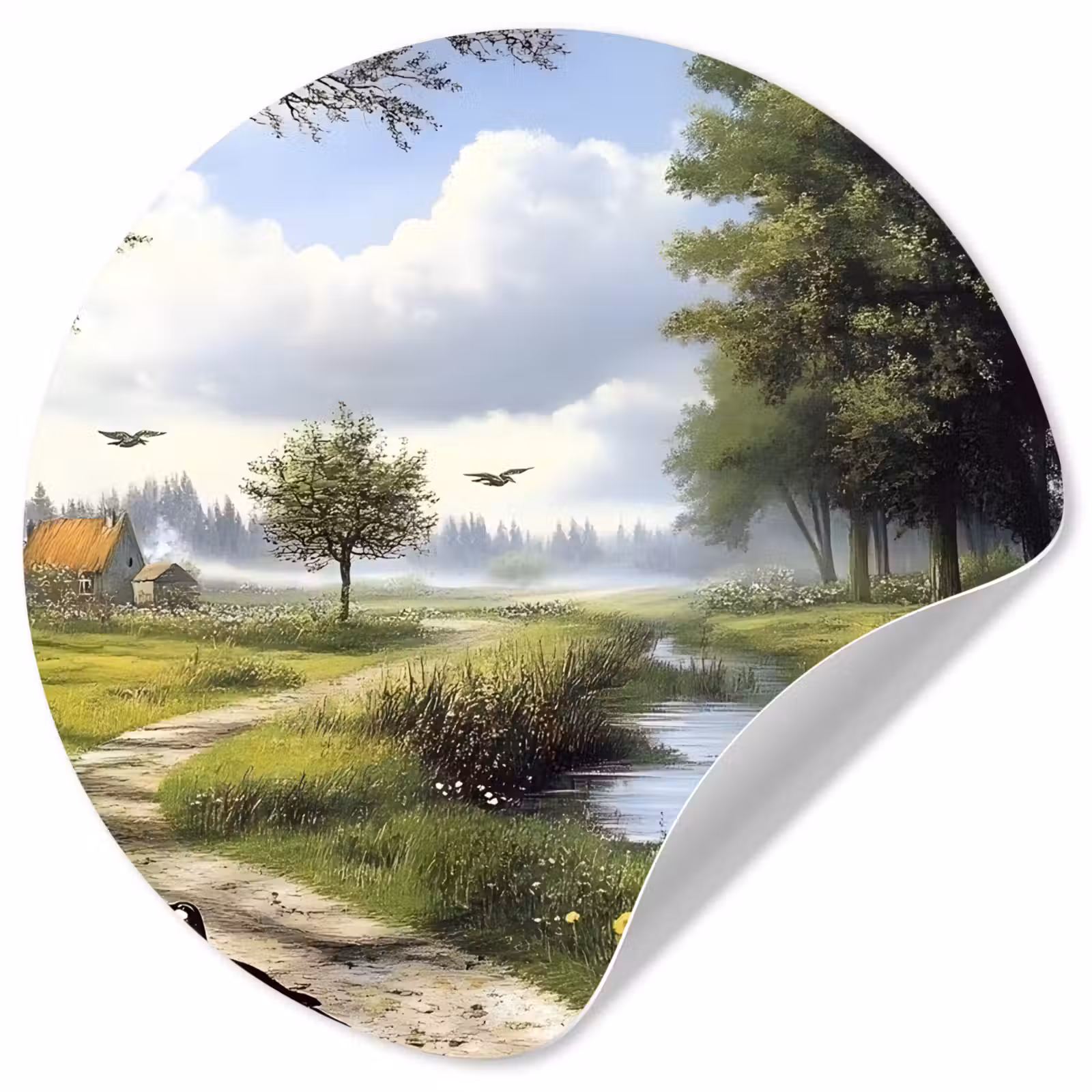 Behangcirkel - Zandpad - Groen landschap - Water — 1