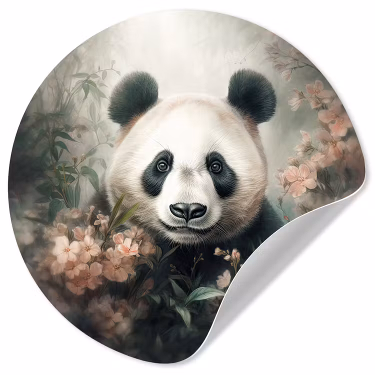 Behangcirkel - Panda - Dieren - Bloemen - Planten — 1