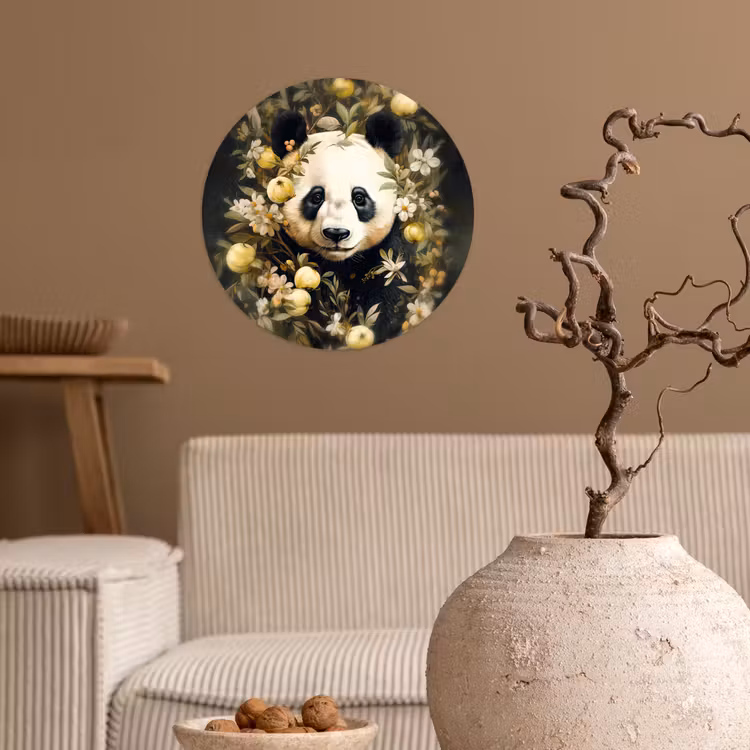 Behangcirkel - Panda - Pandabeer - Wilde dieren - Natuur - Bloemen — 2