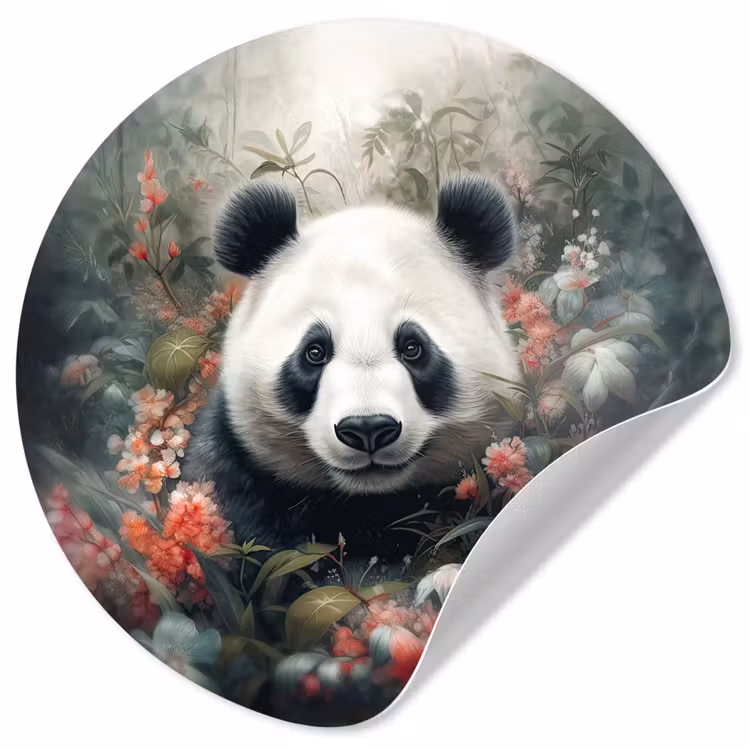 Behangcirkel - Panda - Wilde dieren - Bloemen - Natuur — 1