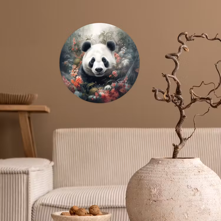 Behangcirkel - Panda - Wilde dieren - Bloemen - Natuur — 2