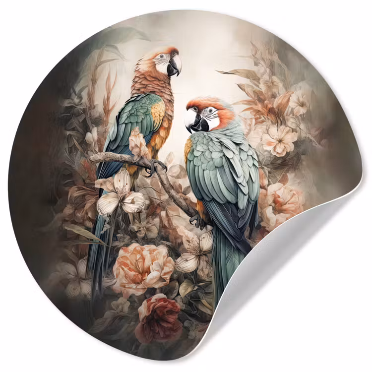 Behangcirkel - Papegaaien - Vogels - Natuur - Bloemen — 1