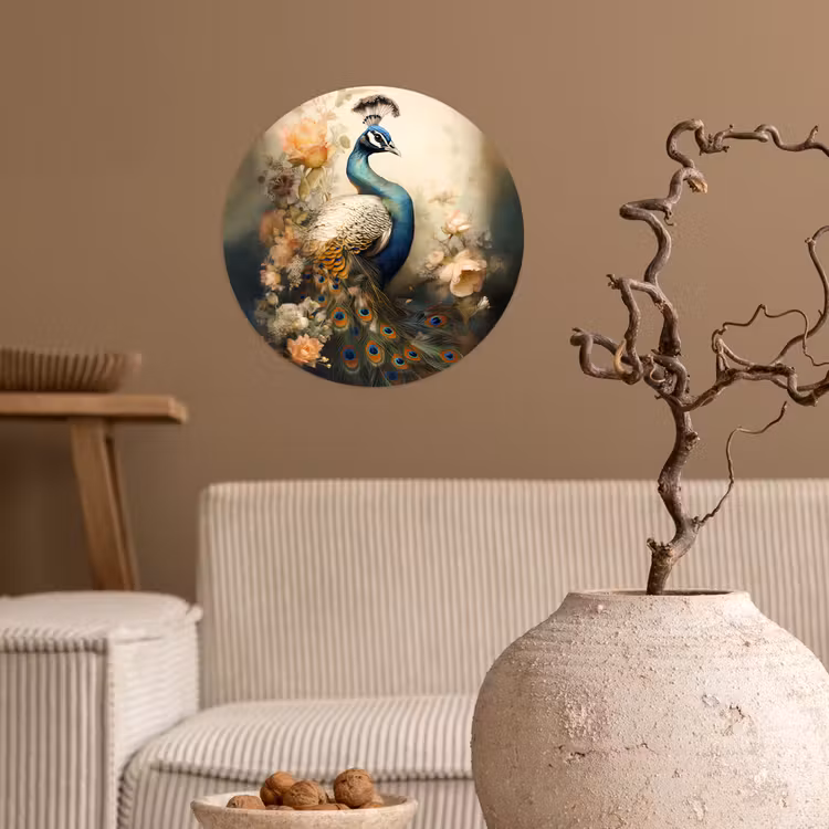 Behangcirkel - Pauw - Pauwenveren - Bloemen - Vogels - Botanisch — 2